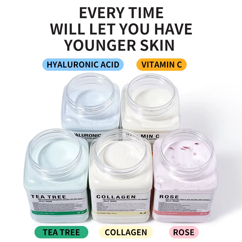 Masque facial en poudre de gelée à l'acide hyaluronique/à la rose/au collagène - Hydratant