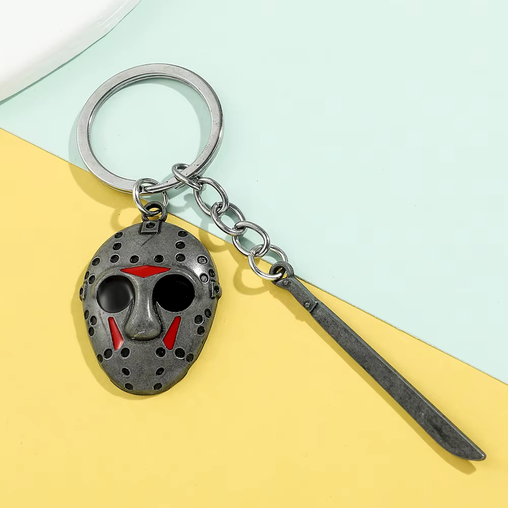 Porte-clés de film d'horreur Halloween, masque de hockey, machette, porte-clés en métal, pendentifs, accessoires de cosplay pour hommes et femmes, accessoires pour sac à dos
