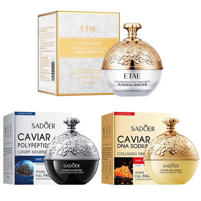 Crème Visage Collagène Perle Raffermissante Anti-rides Hydratante Lissante Éclaircissante au Caviar – Produit Coréen de Soin de la Peau