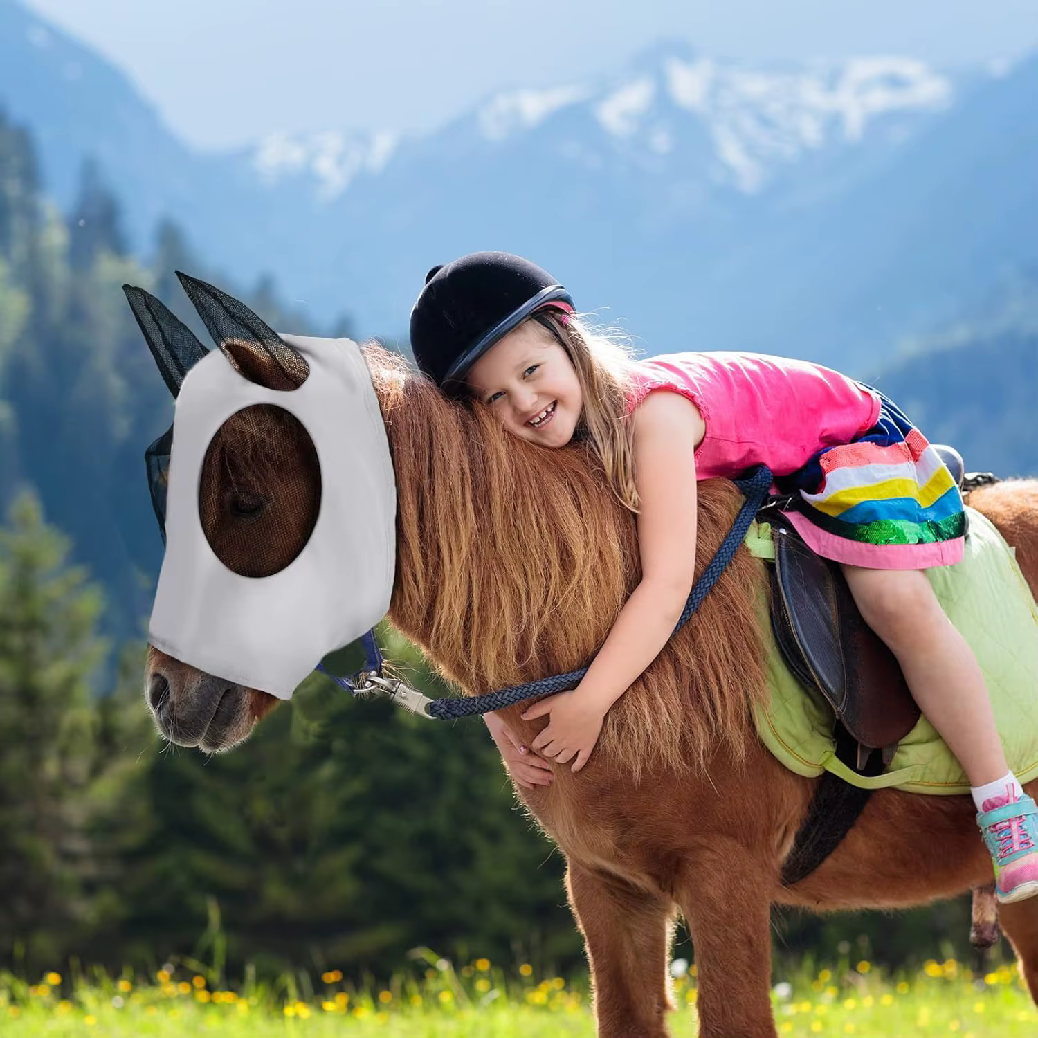 Masque anti-mouches pour chevaux avec oreilles, en Lycra extensible, protection UV, masque intégral, anti-moustiques, maille respirante, protection estivale pour équidés