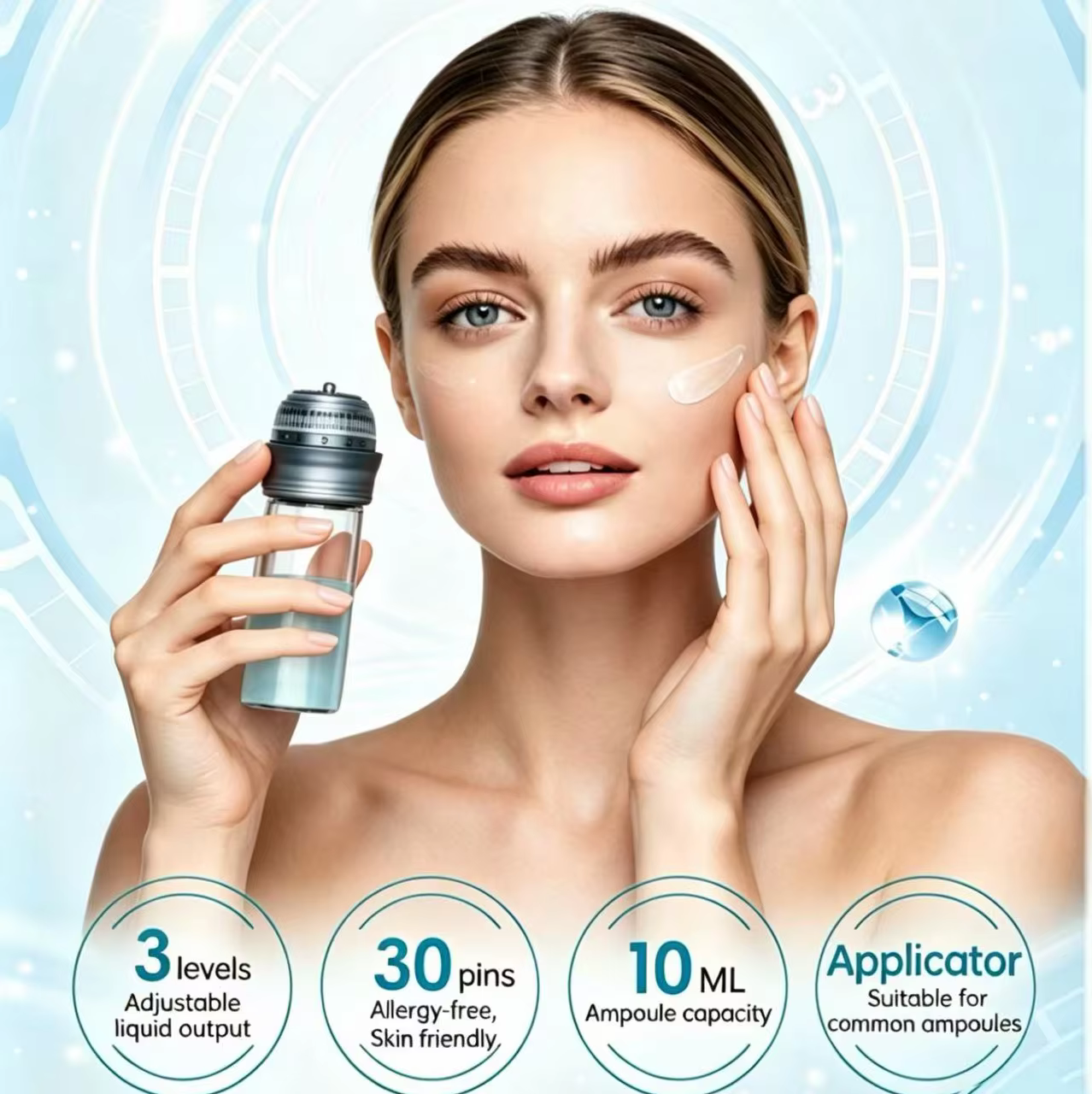 Applicateur de Sérums Réutilisable à Micro-aiguilles Hydratantes avec 64