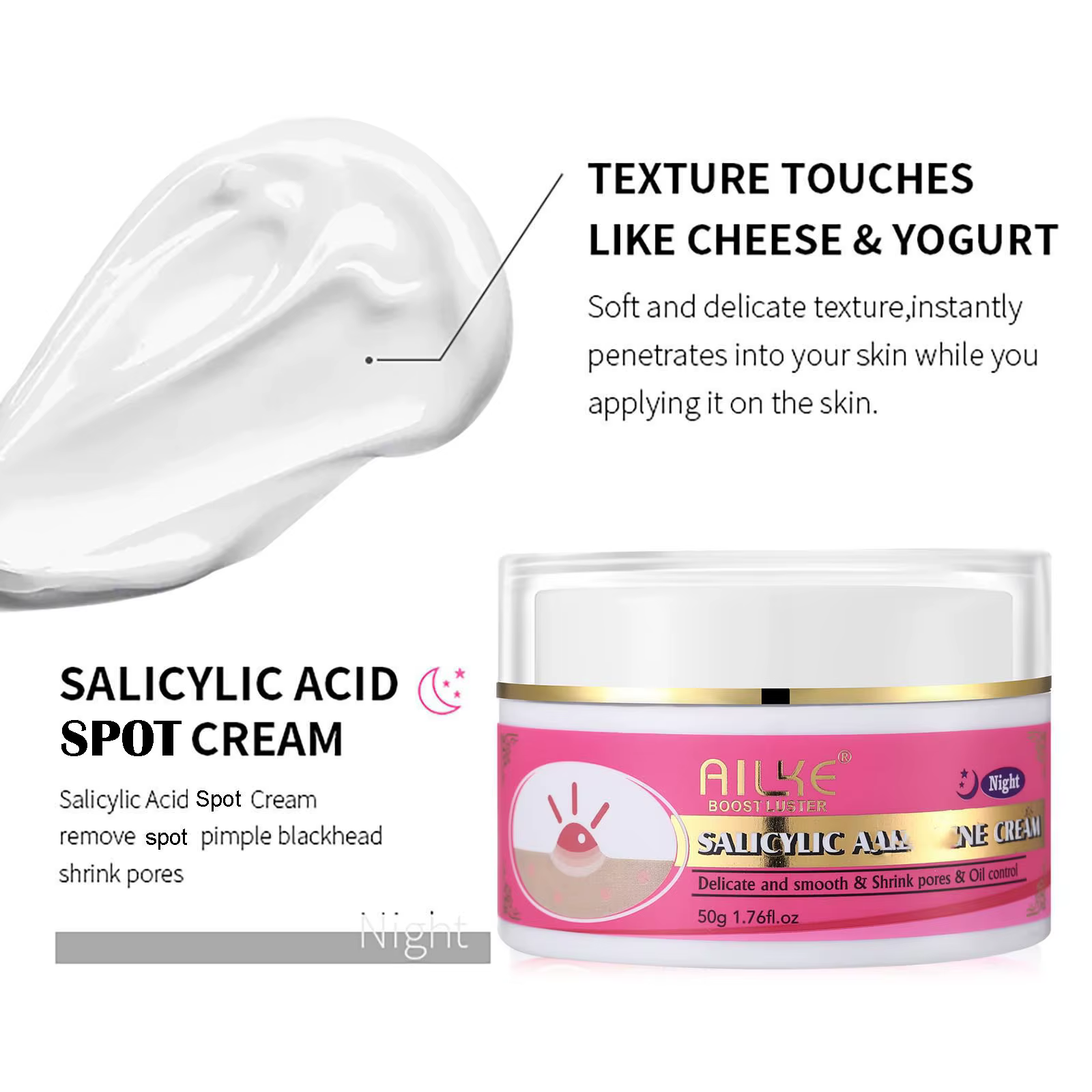 AILKE Crème anti-acné pour le visage, éclaircissante, nettoyante, réduit les points noirs, les taches brunes, pour tous les tons de peau, crème pour le visage, 50 ml