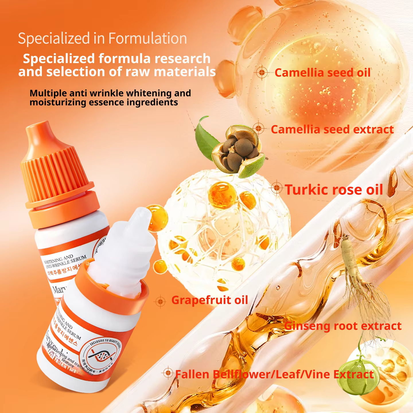 Sérum Éclaircissant Visage Peau Foncée – Essence Hydratante Lissante et Adoucissante Anti-Rides et Anti-Imperfections – 5 pièces/boîte
