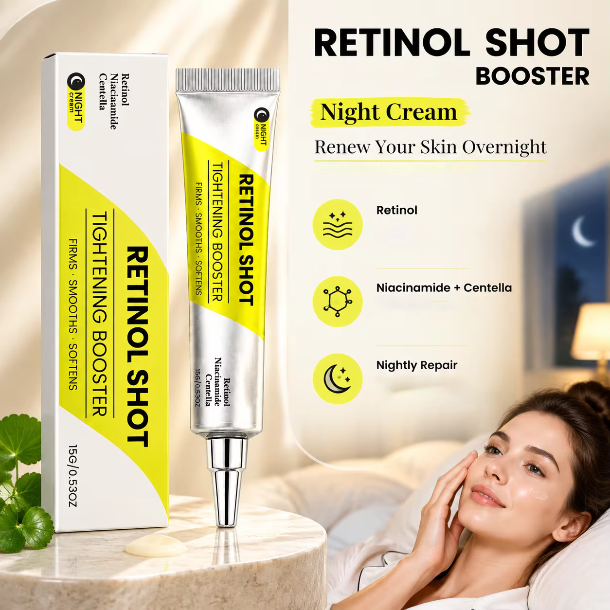 Crème de nuit au rétinol, hydratant pour le visage, soin hydratant, crème pour le visage à base de niacinamide et de centella, crème de soin quotidienne pour la peau, 15 g.