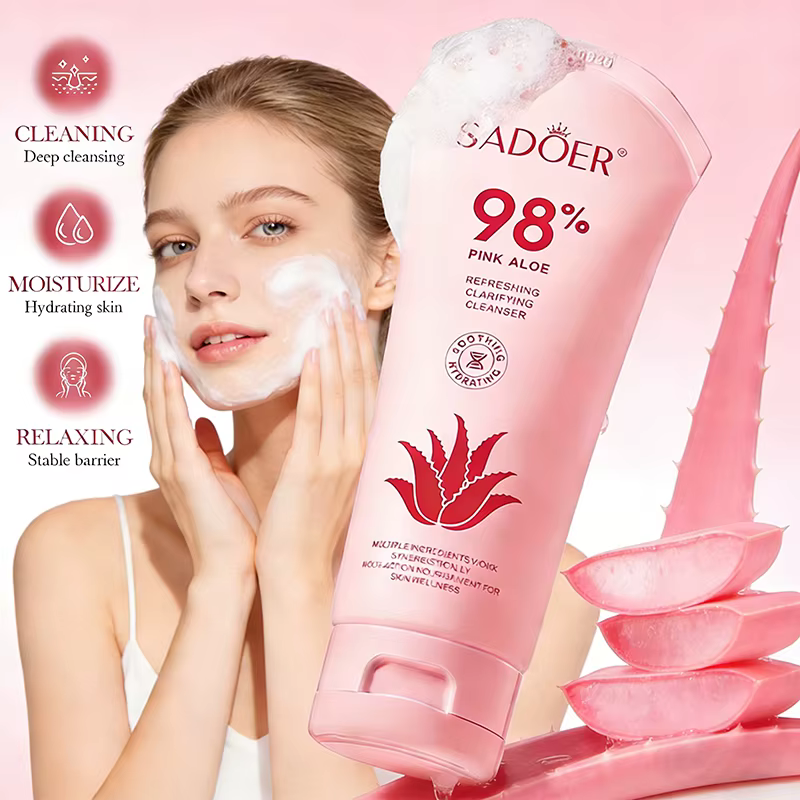 SADOER Nettoyant Visage Rose à l'Aloe Hydratant Nettoyage en Profondeur Anti-âge Apaisant Mousse Nettoyante Soin de la Peau