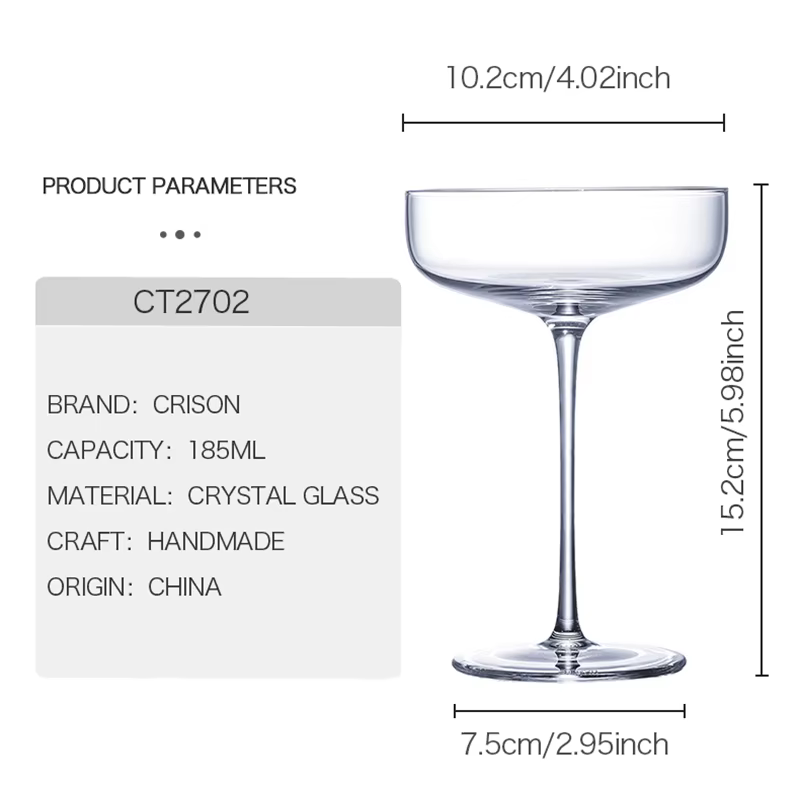 CT2702 CRISON verre à cocktail en cristal tasse à champagne Martini Margarita whisky rouge cristal flûte grillage Dessert Cups185ml