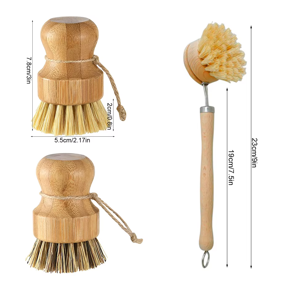 Brosse de nettoyage de cuisine en bambou, vaisselle naturelle, casseroles, poêles, évier, brosse de lavage, épurateur propre écologique avec plateau de rangement égouttoir