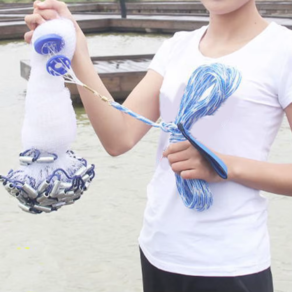 Filet de pêche américain à lancer à la main en nylon monofilament haute résistance, maille fine, sans boucles