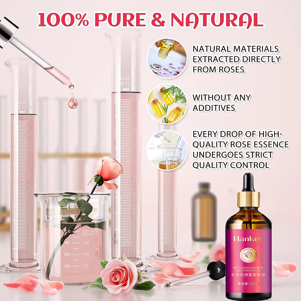 Huile de rose pour le visage à l'extrait de ginseng rouge