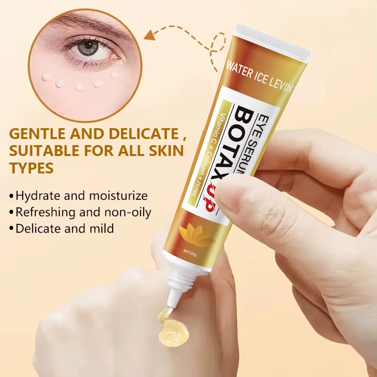 Crème raffermissante pour les yeux Botax Xp Vitamine C Collagène Miel. Texture légère et fondante. Lisse