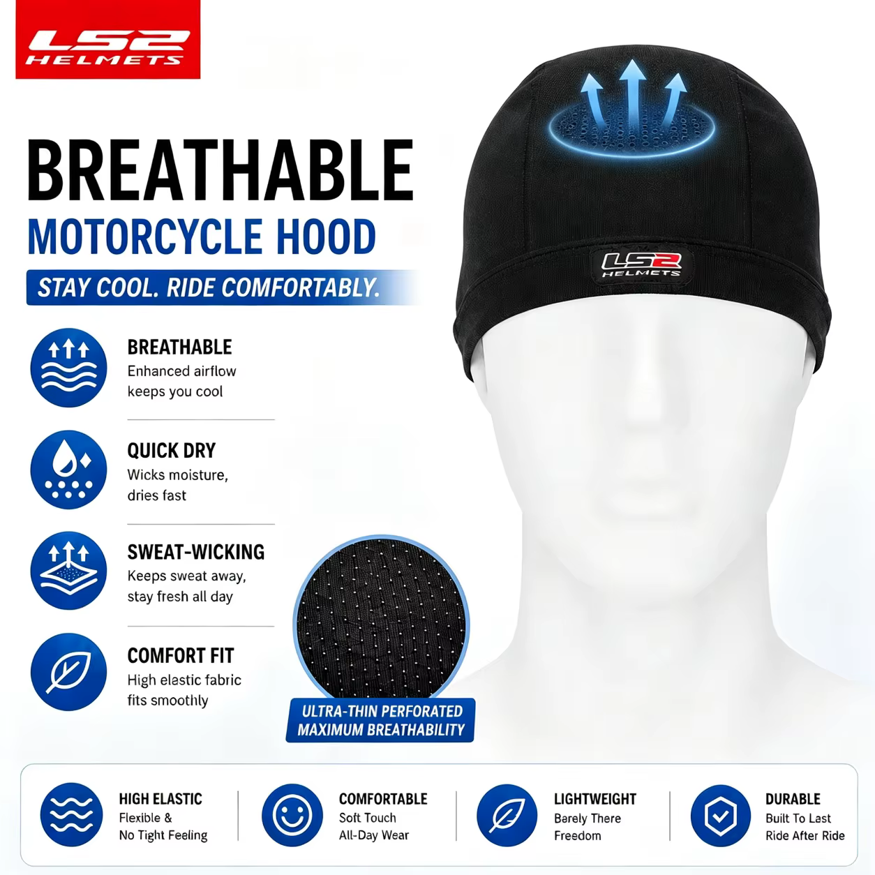 LS2-Masque facial de moto, cagoule respirante, masque de motocross, crème solaire UV, accessoires de moto, été, original