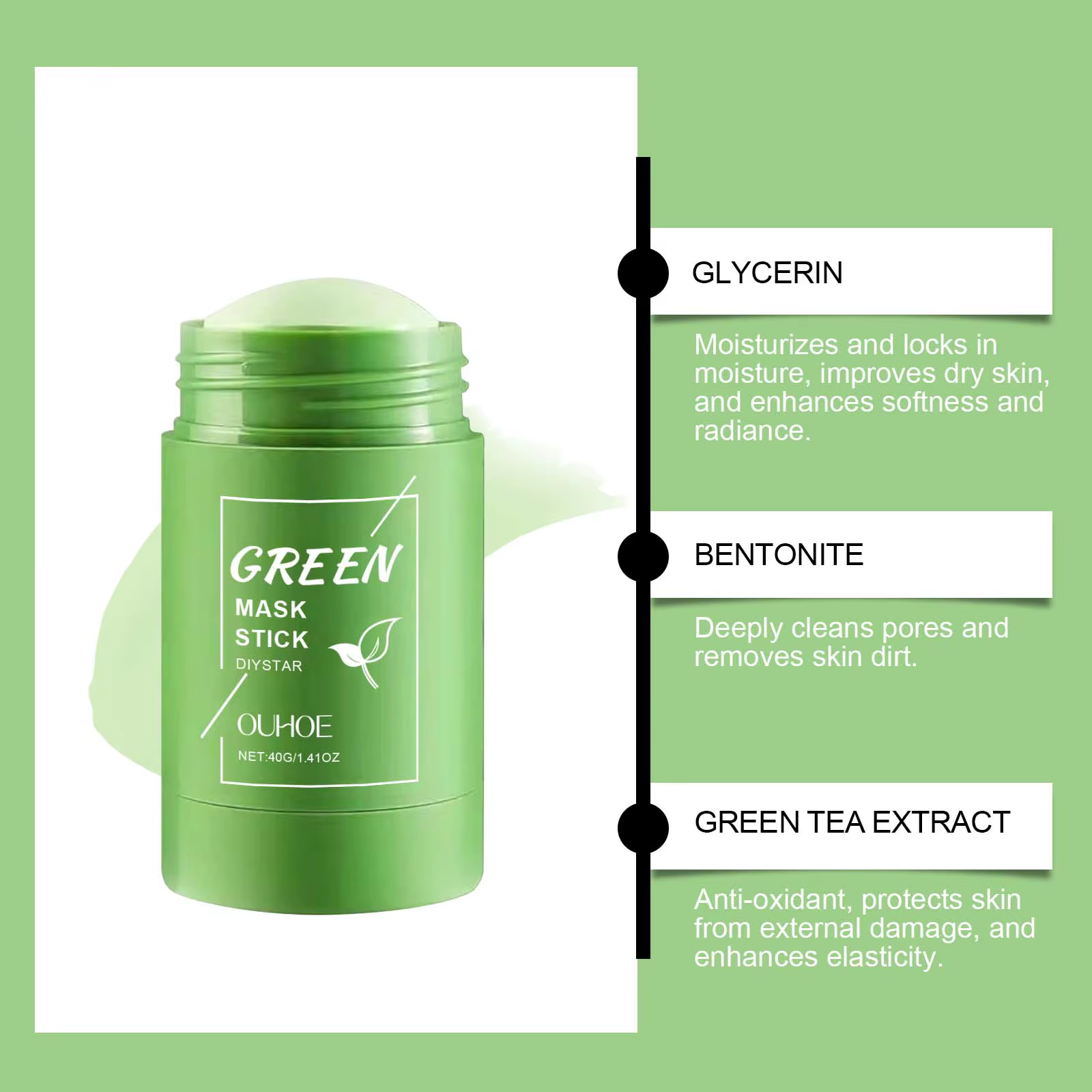 40g supprimer points noirs thé vert masque solide nettoie les Pores bâton imperfections du visage
