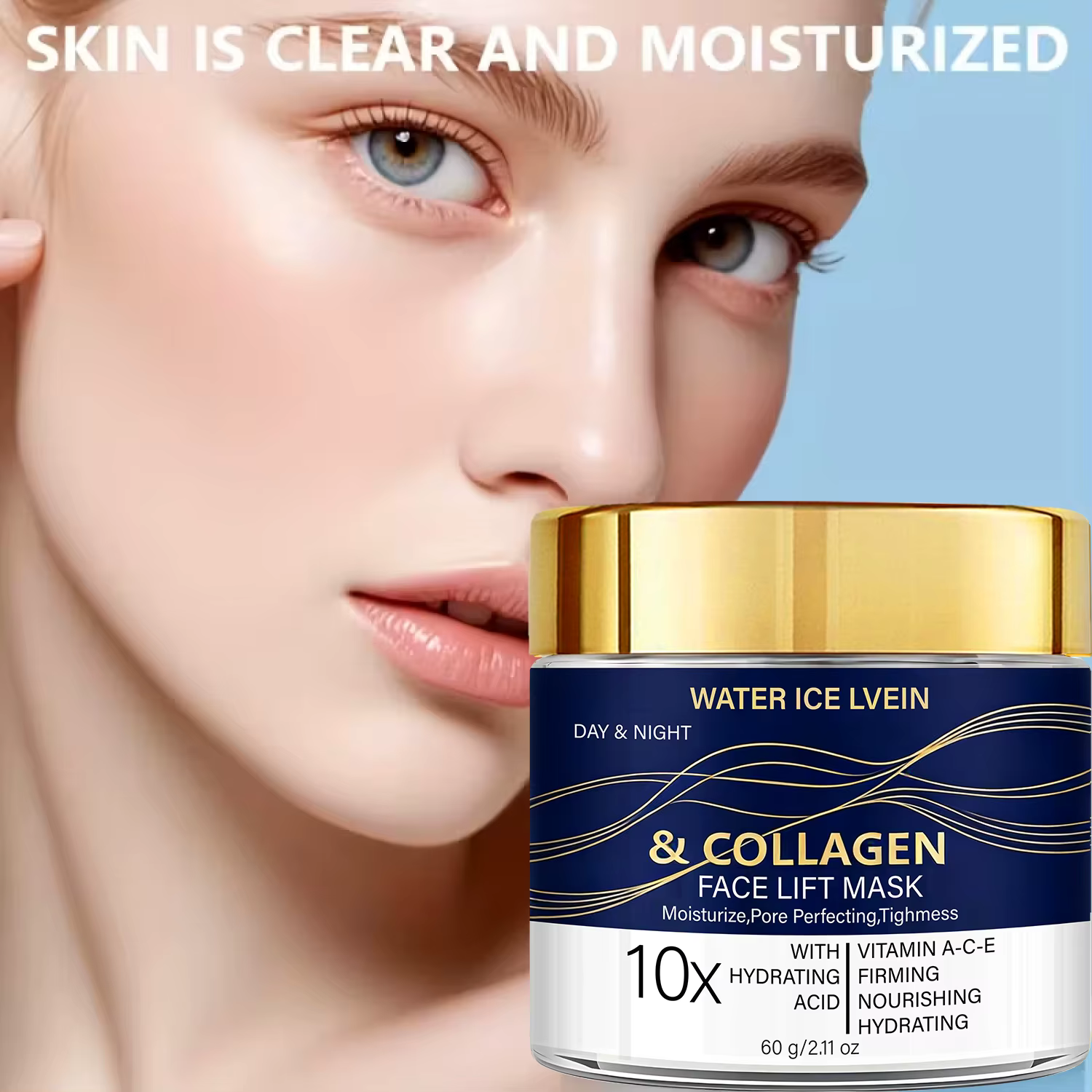 WATER ICE LEVIEN Masque Visage Liftant Hydratant Raffermissant Affine les Pores au Collagène Acide Hyaluronique Vitamines A C E pour Jour et Nuit 60g