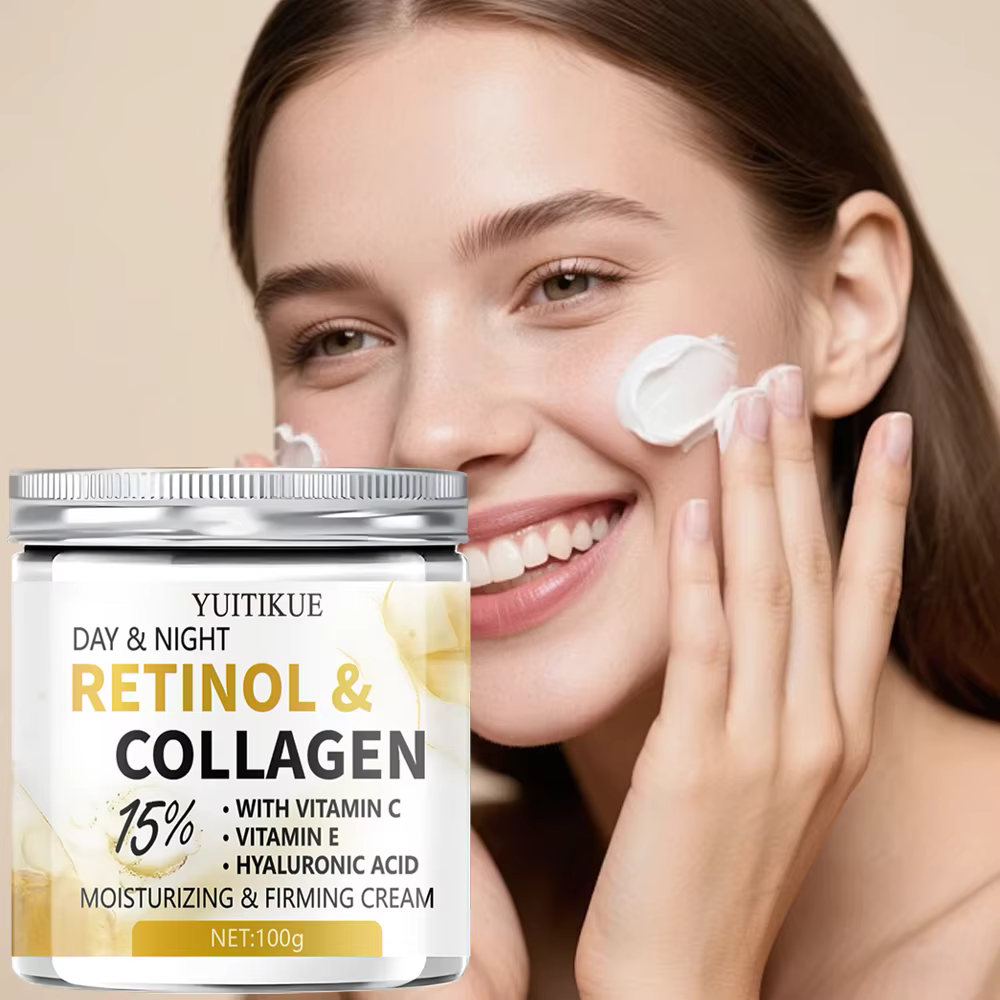 YUITIKUE Crème de Jour et de Nuit au Collagène 15% Rétinol 100g - Lift Firm Hydrater avec Acide Hyaluronique Vit C/E