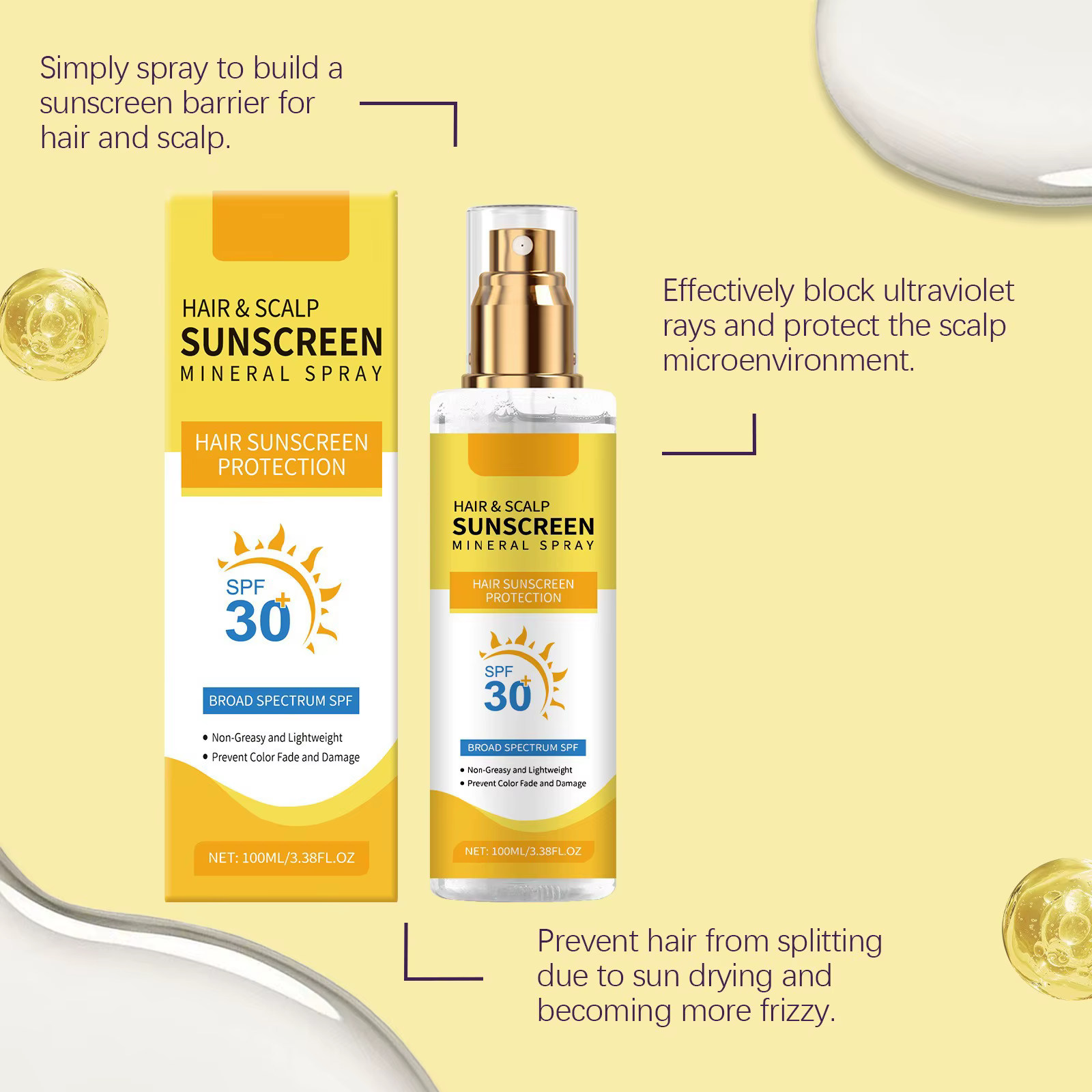 + cuir chevelu Spray résistant au soleil prévenir les coups