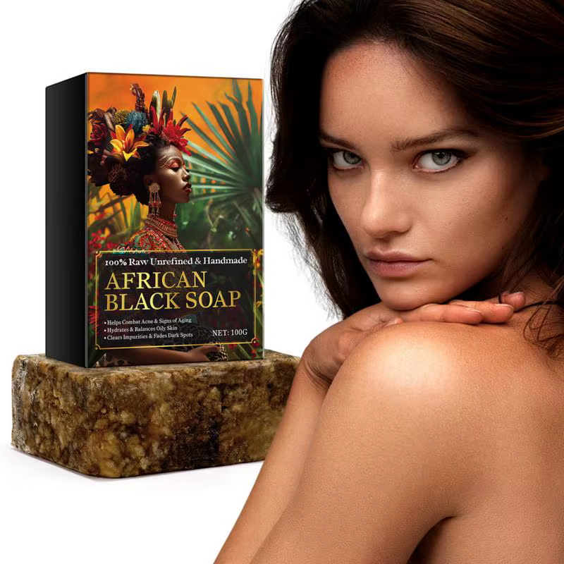 Savon noir africain nettoyage en profondeur exfoliant visage hydratant peau lissant