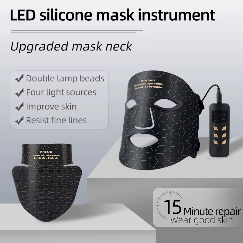 Masque facial à LED 4 couleurs avec cou