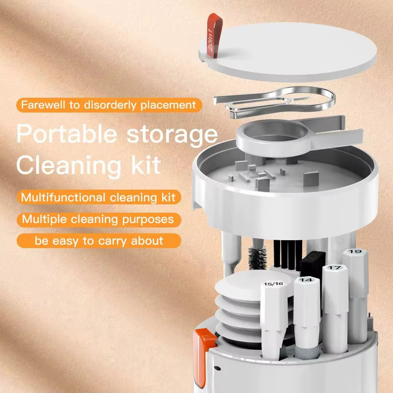 Kit de nettoyage électronique multifonctionnel 20 en 1, nettoyeur de clavier/écouteurs/téléphone/ordinateur portable avec extracteur de capuchons de touches et caillot en microfibre