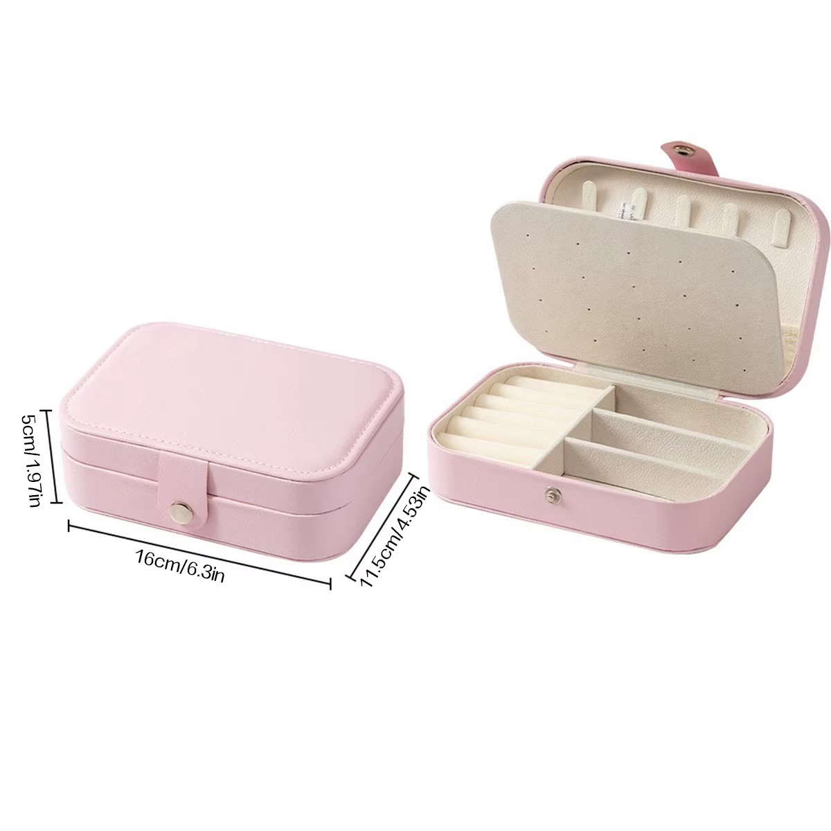 Boîte à bijoux Portable multi-compartiments avec doublure en velours, organisateur de bijoux rose adapté aux voyages pour accessoires