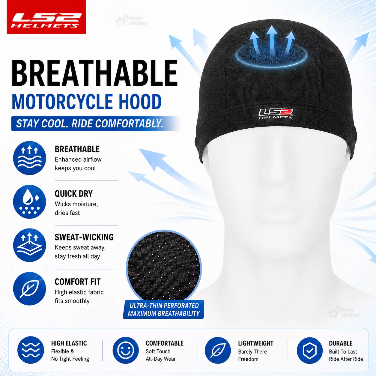 Cagoule de moto LS2 – Masque facial rafraîchissant d'été, fin, respirant, protection UV, séchage rapide, doublure de casque, couvre-visage complet pour hommes et femmes