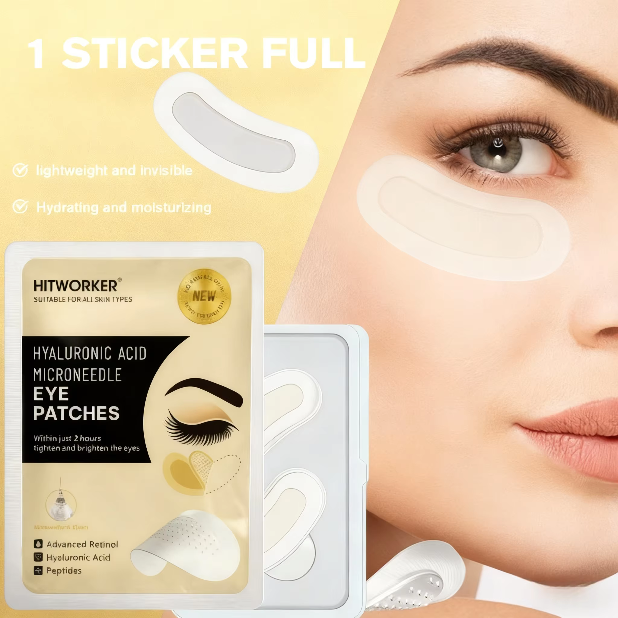 1 paire de patchs pour les yeux à l'acide hyaluronique hydratant