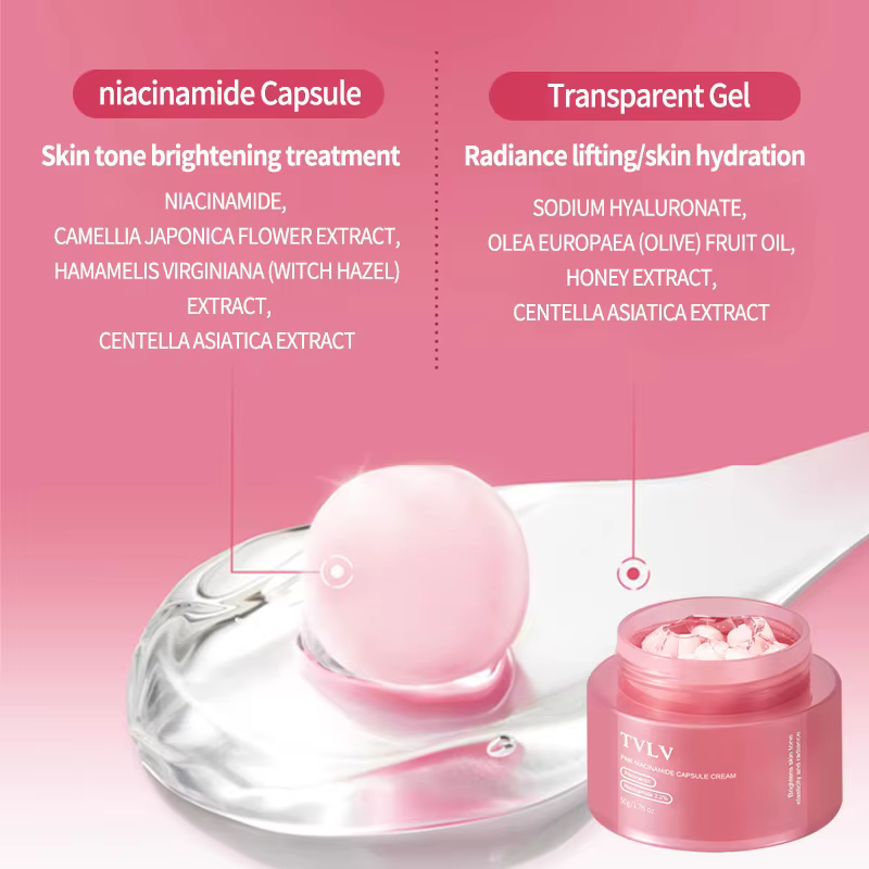 Crème hydratante et éclaircissante à la niacinamide rose en capsules