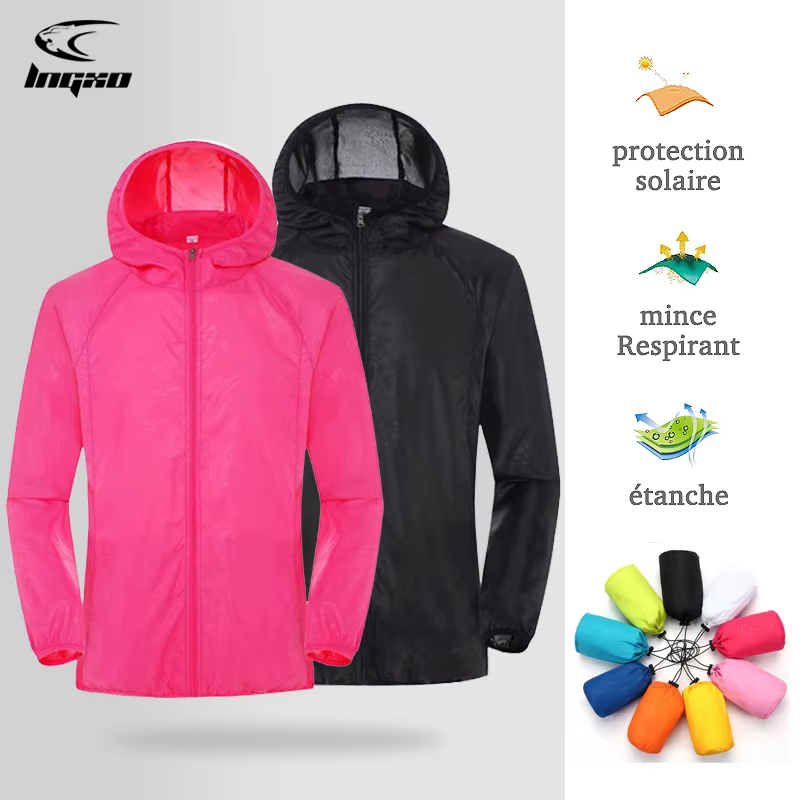 LNGXO veste randonnée homme et femme,coupe vent imperméable à séchage rapide unisexe,Camping Pêche Escalade Running Voyage blousons résistante anti UV,manteau sport légère avec protection solaire avec