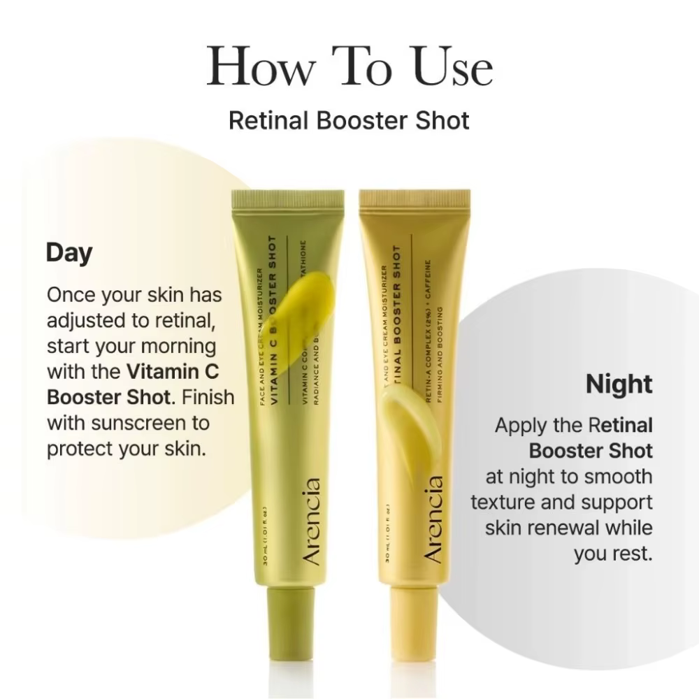 30ml Arencia VitaminC Booster Shot Glutathione Face Eye Cream Retinal Brighten Firming Boosting Moisturizer Day Night