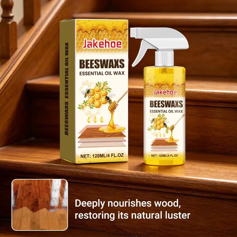 Spray Nettoyant et Conditionneur pour Bois à la Cire d'Abeille – Restaure la Brillance et Protège les Sols, Armoires et Tables en Bois avec Éponge et Serviette