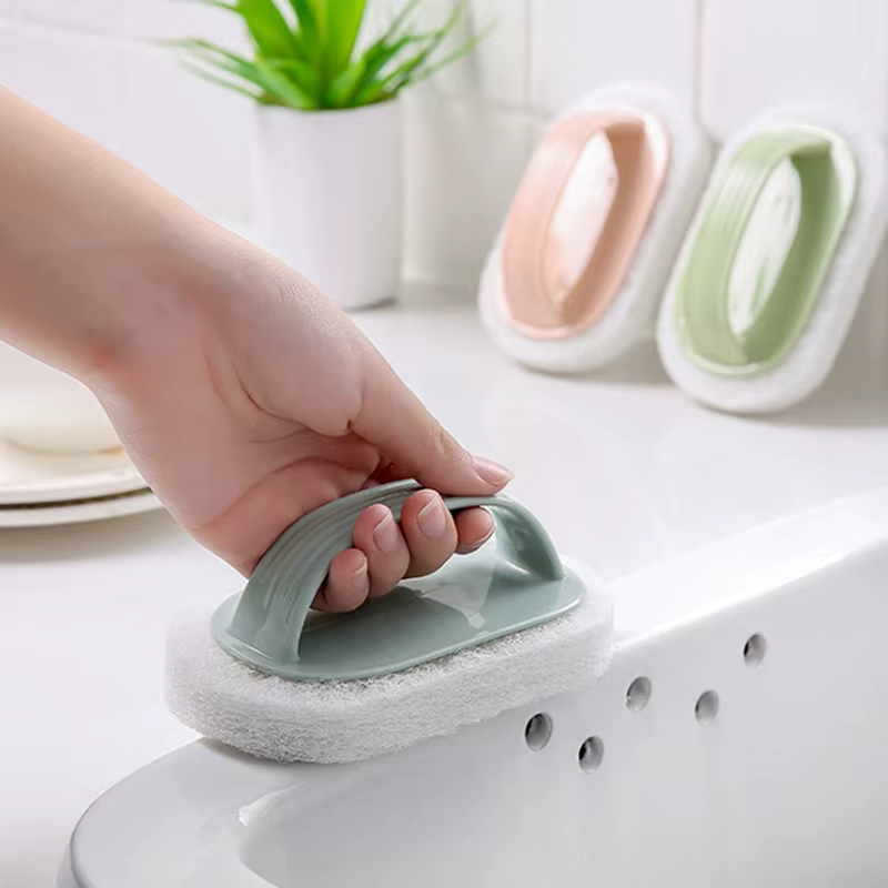 Brosse de nettoyage murale de cuisine, salle de bains, toilettes, poignée en verre, éponge de bain, baignoire, outils de nettoyage en céramique