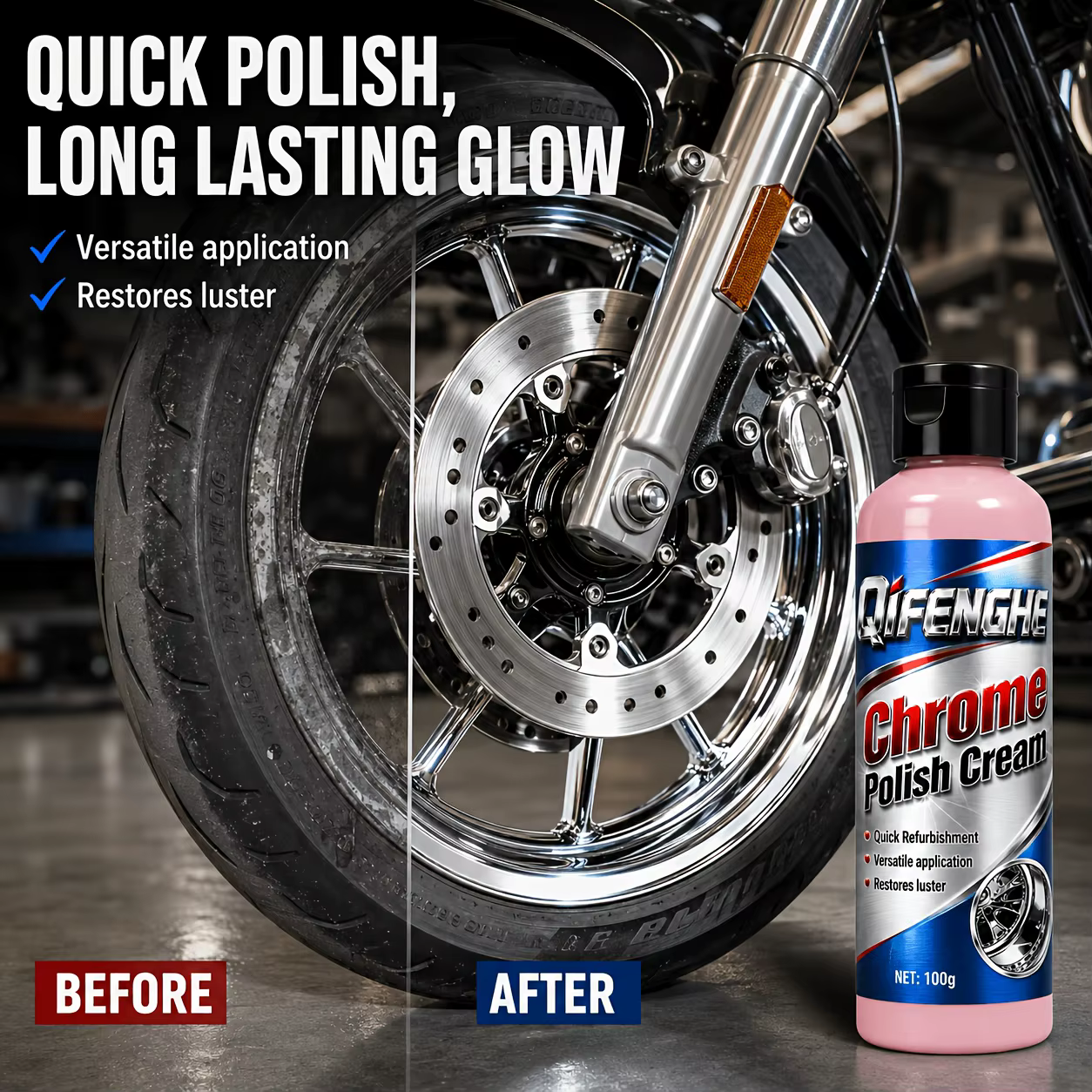 Crème de polissage chromée 100g - Composé de polissage rapide qui nettoie, protège et confère une brillance durable à vos accessoires chromés.
