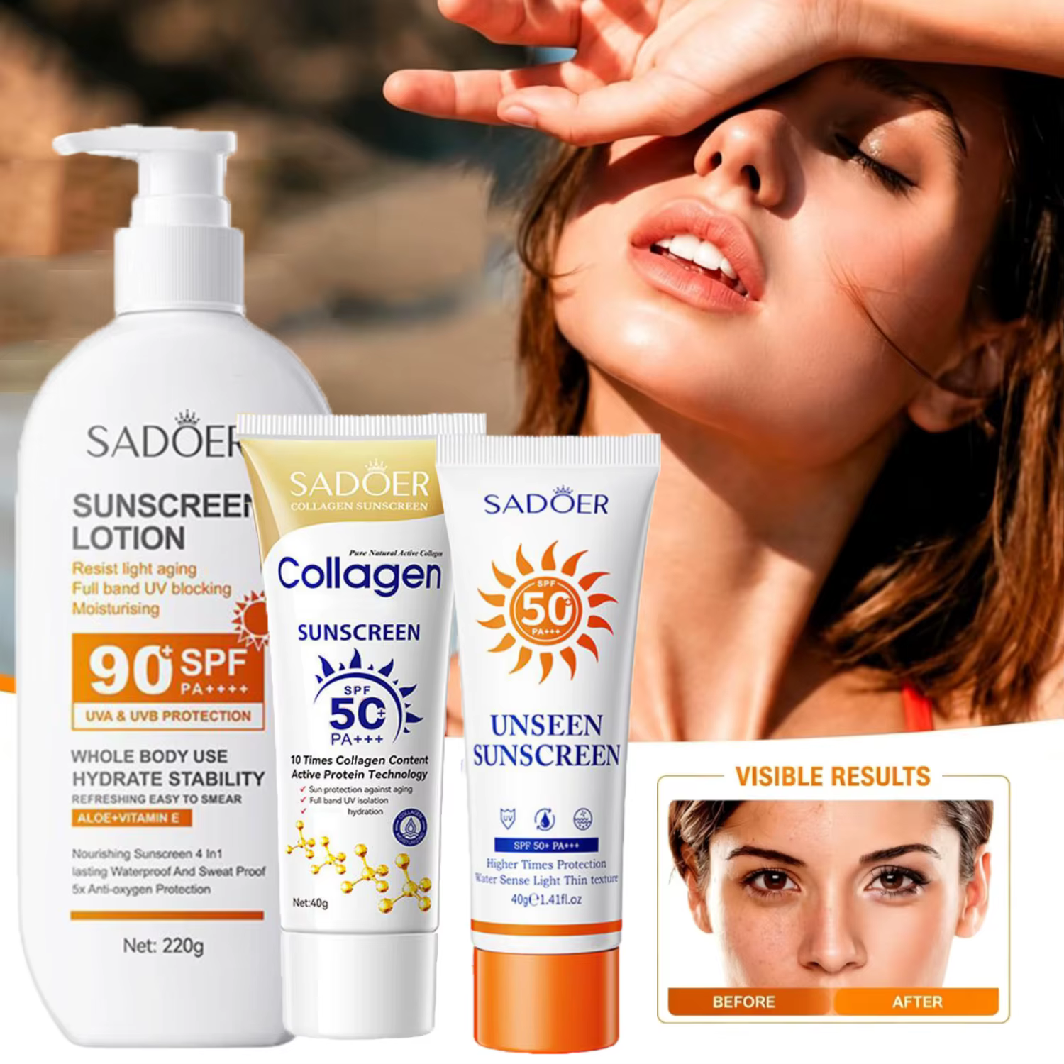 Crème solaire visage et corps SADOER SPF 90+ 50+