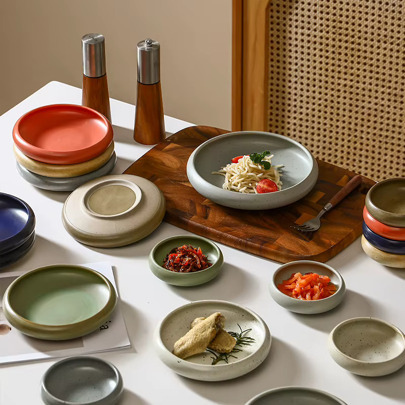 Assiette crèmeuse à réservoir profond, plat à Sauce d'assaisonnement, plateaux à dîner de grande capacité pour Steak, salade de fruits, jolie vaisselle japonaise
