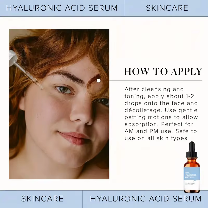 Sérum à l'acide hyaluronique pur - Avec solution de soin pour la peau à hydratation intense au squalène végétal - 1 FL.