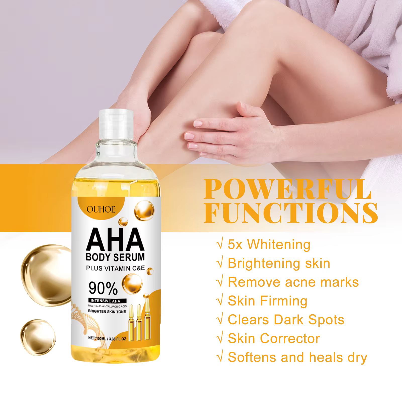 AHA sérum pour le corps hydratant éclaircissant taches gomme correcteur rétrécissement pores réparation éclaircir