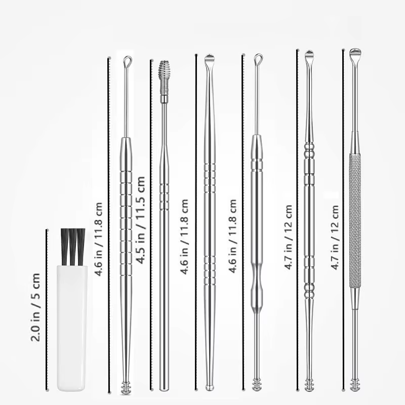 Nettoyeur d'oreilles en spirale portable en acier inoxydable, design compact et fin pour l'entretien quotidien des oreilles des adultes à la maison