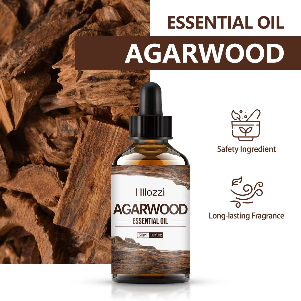 L'huile essentielle d'agar bois a un parfum boisé et convient aux soins du corps et des cheveux.