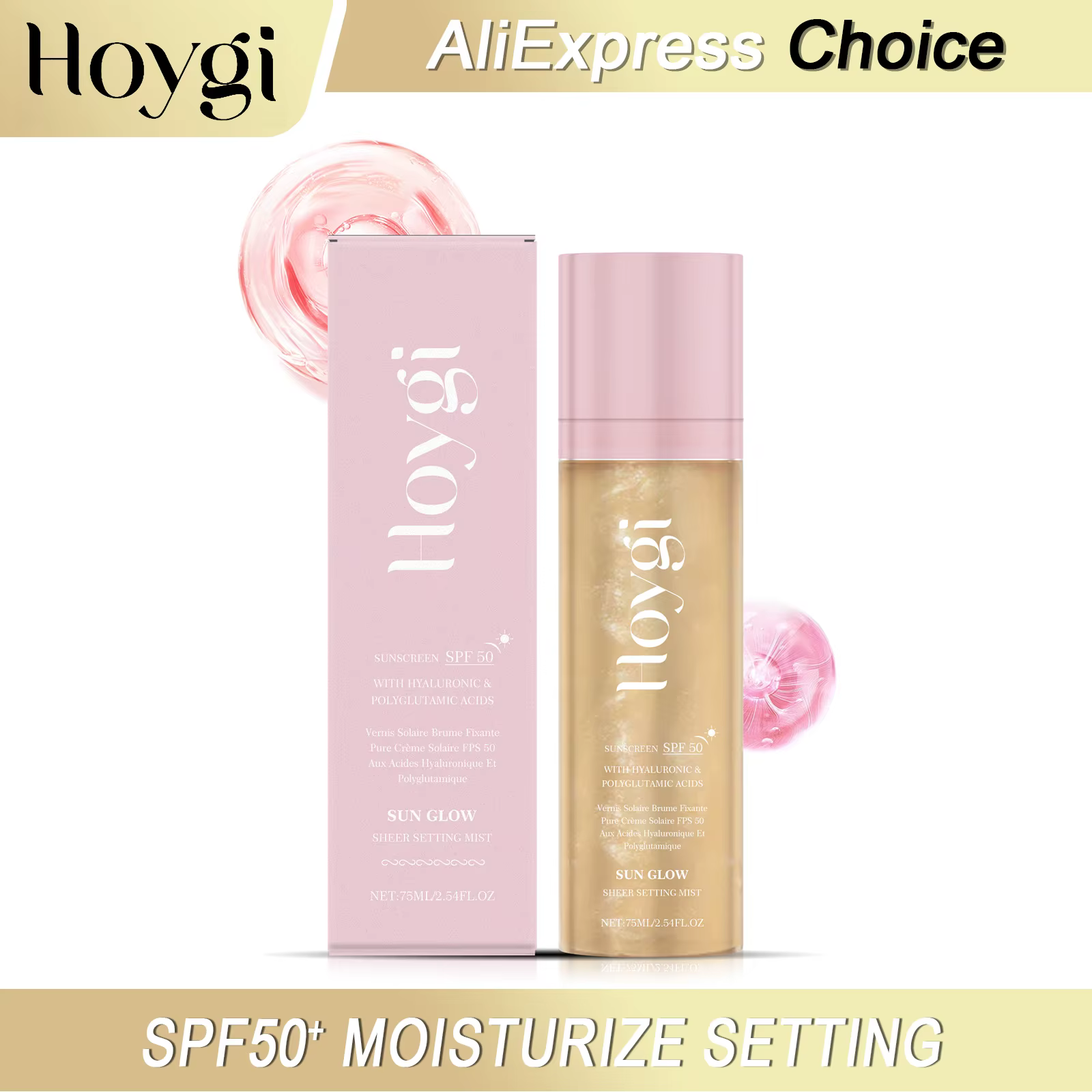HOYGI SPF 50 réglage Spray hydratant durable contrôle de l'huile absorption rapide naturel Non gras Protection UV fixateur maquillage Spray