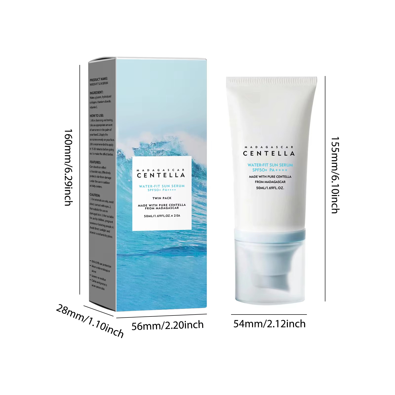 2/1 pièces SPF50 + crème solaire Centella forte Protection UV