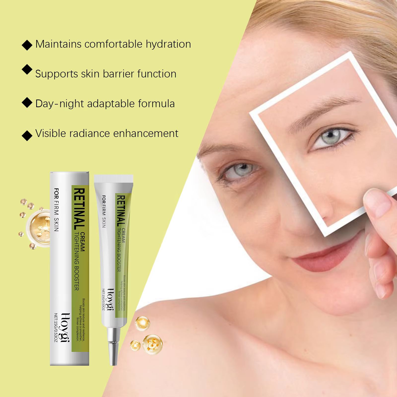 Crème Contour des Yeux Raffermissante au Rétinaldéhyde – Booster de Résilience et de Fermeté pour une Peau Lisse – Soin Réparateur Nuit Visage