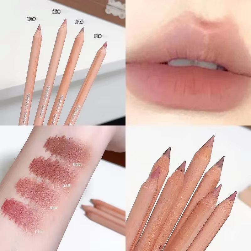 Crayon à lèvres Rose mat, longue durée, naturel, pôle en bois, couleur chair, marron, maquillage pour Contour des lèvres