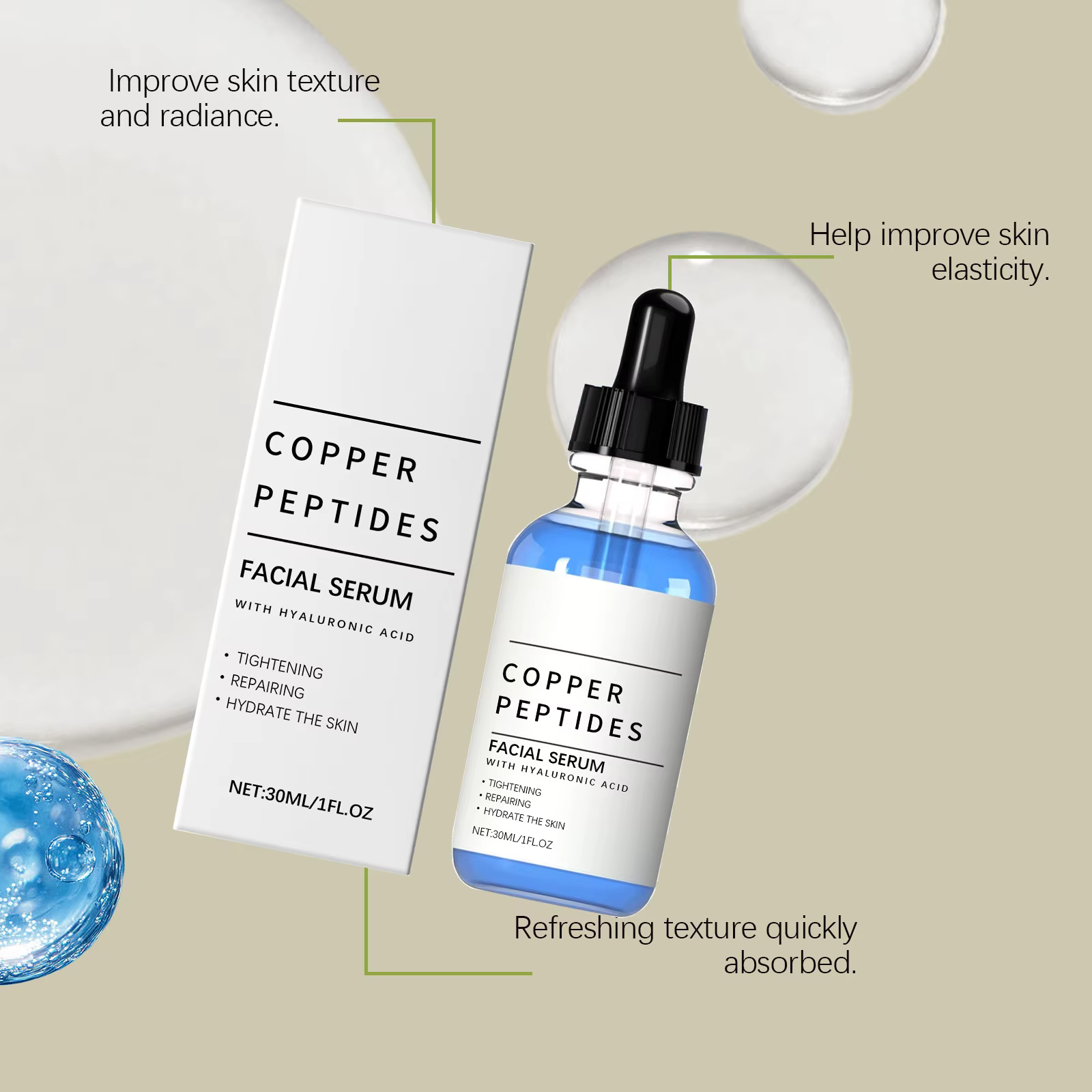Sérum au cuivre et à l'acide hyaluronique pour resserrer la barrière cutanée