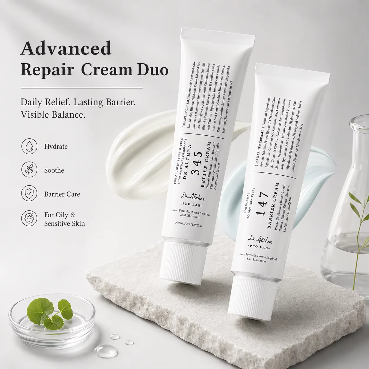 Crème Visage Naturelle 345 à Base de Plantes, Antioxydante, Hydratante, Réparatrice des Imperfections, Renforce la Barrière Cutanée, Apaisante