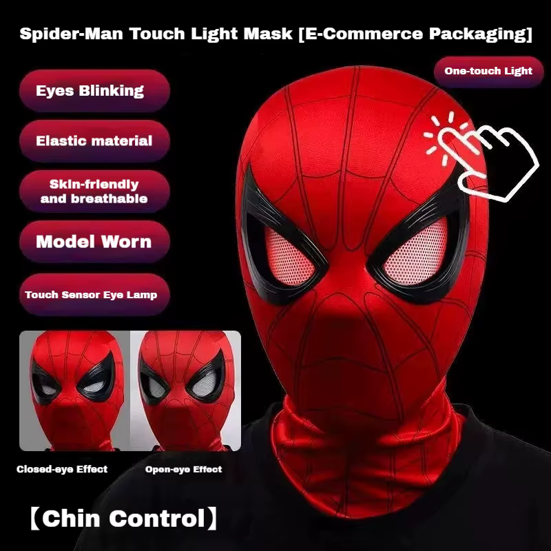Masque électronique Spider-Man Miles à l'échelle 1:1 avec yeux lumineux mobiles, contrôle par anneau, jouet de cosplay, cadeau pour garçons, en stock