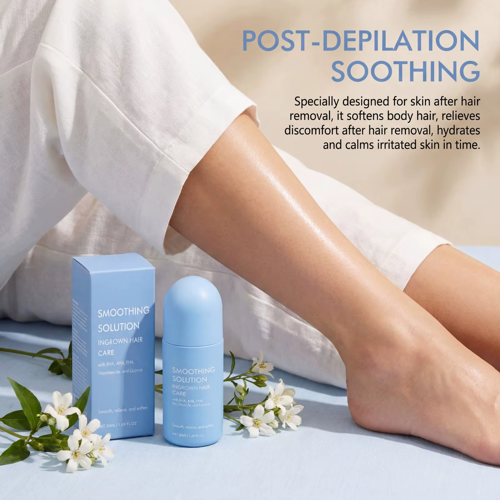 Solution lissante pour poils incarnés – Rouleau de soin hydratant pour les poils incarnés du maillot de bain et des aisselles – Sérum roll-on à la Centella