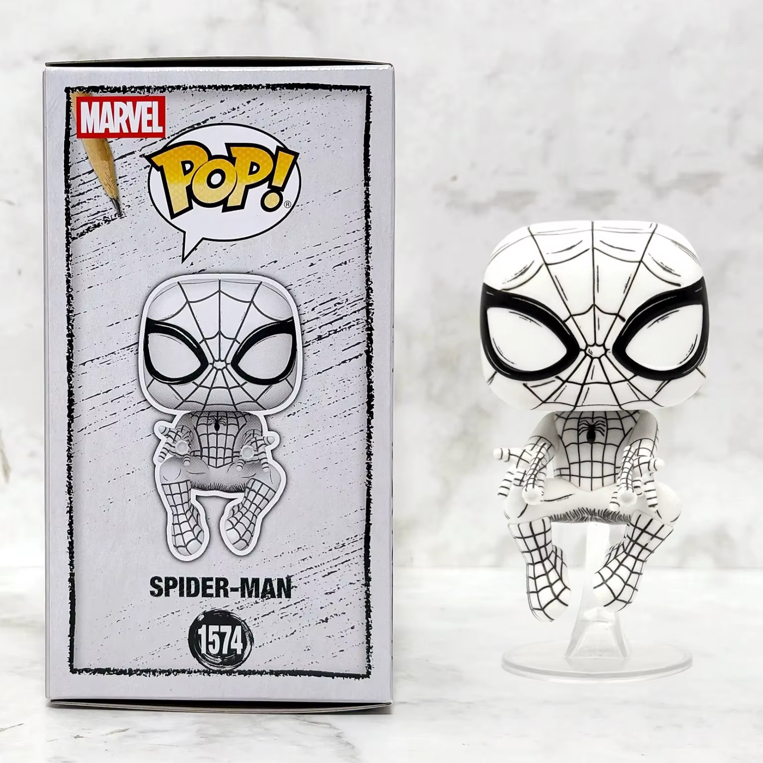 Figurine Spider-Man (Sketched Deco) Funko Pop # 1574 Figurines officielles authentiques en édition limitée, collection pour les fans de Marvel, cadeau pour les joueurs