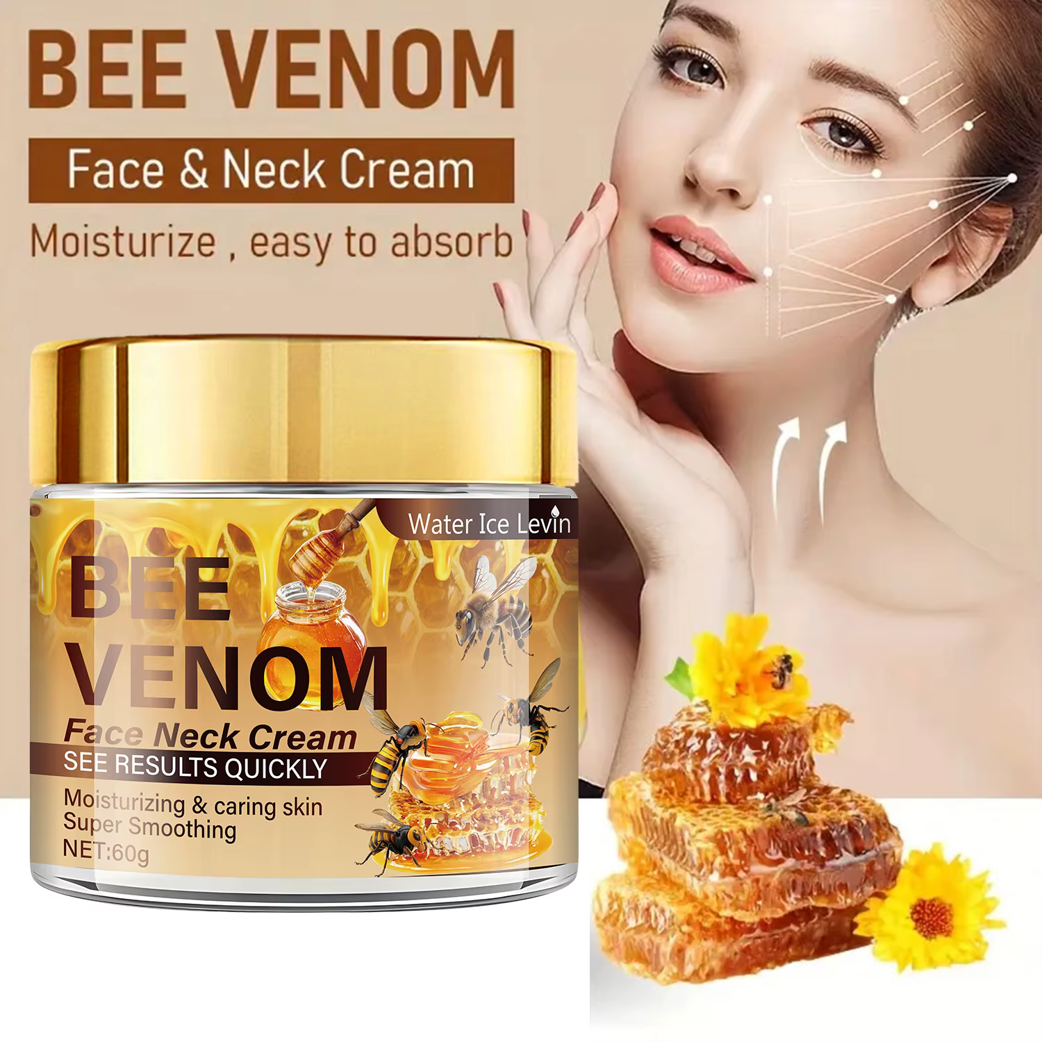 La crème raffermissante pour le visage au venin d'abeille contient une vitamine E