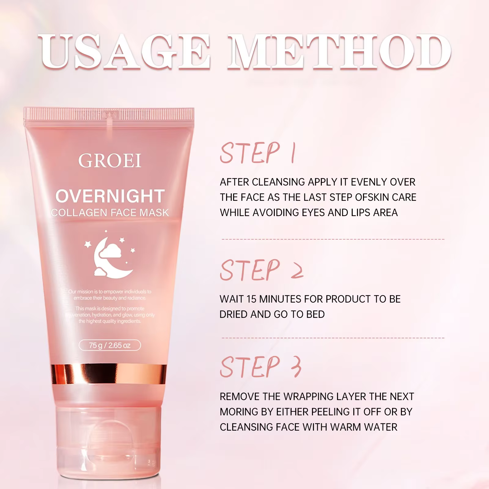 Masque au collagène de nuit 75g - Fournit une hydratation intense et un raffermissement de la peau pendant vous dorme.