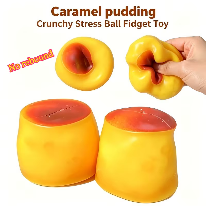 Balle de décompression souple à remontée lente en forme de pudding au caramel, réaliste, pour ASMR, sensorielle, TDAH, anti-stress, jouet sensoriel
