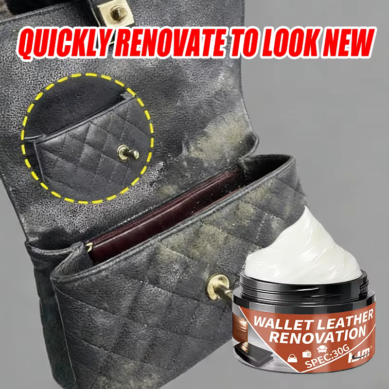 Crème Restauratrice pour Cuir KJM 30g - Portefeuille, Sac, Chaussures, Canapé, Réparation Facile, Brillance Longue Durée, Soin Universel du Cuir